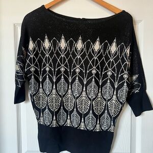 NWT Black and White Leaf Pattern Sweater with 3/4 sleeves.